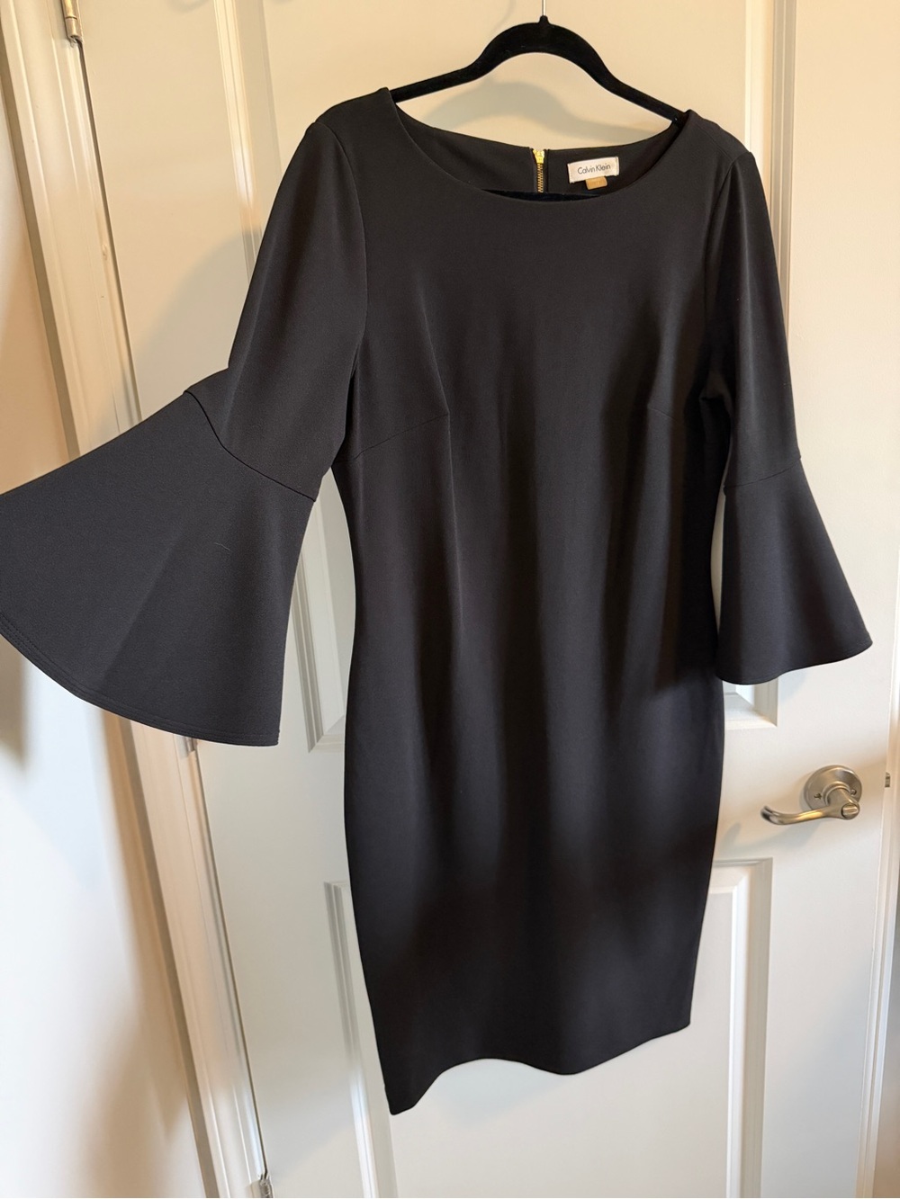 Calvin Klein Black Bell-Sleeve Sheath Dress with Zip Back